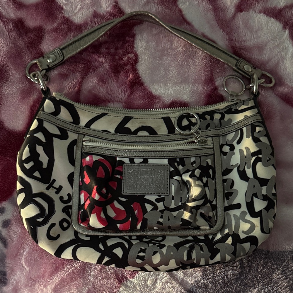 Coach Black and Red Graffiti Shoulder Bag